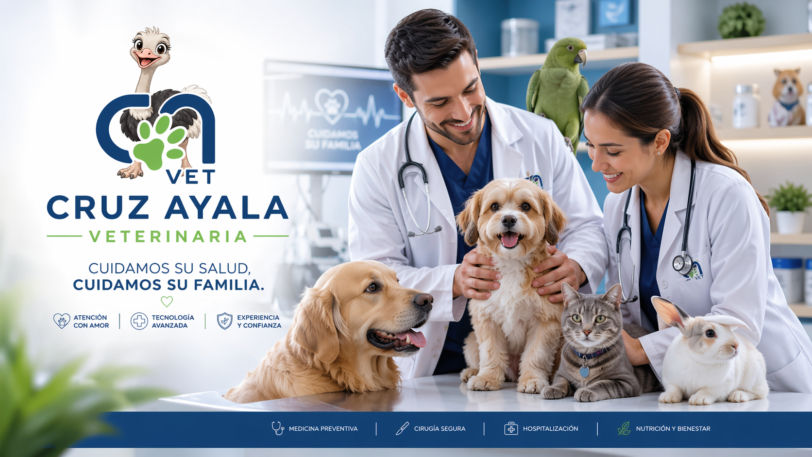 Equipo veterinario atendiendo a varios pacientes